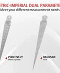 CZMOONSEE stainless steel double-sided welding taper gauge; front shows metric mm scale, back shows inch scale.