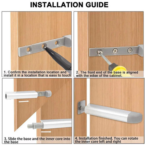 Installation guide for Push To Open Cabinet Latches 16 Pack Magnetic Door Release Hardware, showing step-by-step setup process.