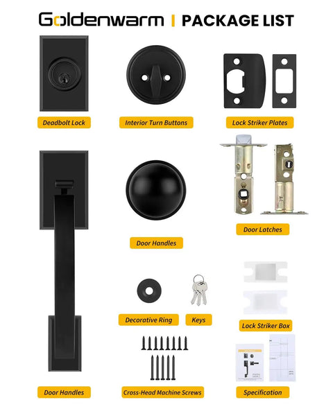 Matte Black Front Door Handle And Deadbolt Set With Reversible Knob Heavy Duty Exterior Door Lock Kit Package Contents