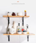 Heavy Duty Steel Shelf Brackets With Screws Triple Tripod Triangle L Brackets For Floating Shelving Units Hella Sturdy Heavy Supports With No Sweat DIY Installation Solid White Finish One Pair holding wooden shelves with various bottles and jars.