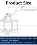 Rock Solid Full Port Brass Ball Valve Three Inch Model, showing dimensions and threaded ends for water, oil, gas, and air.