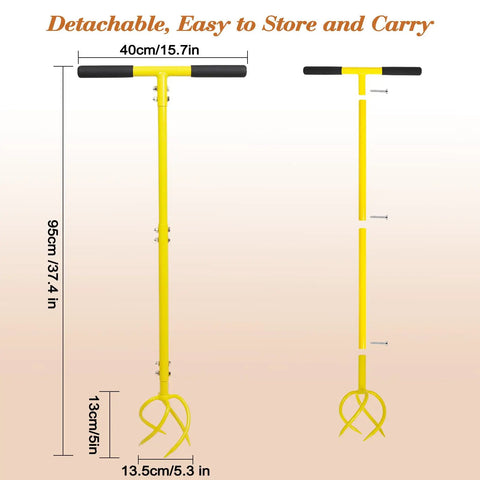 Garden Hand Tiller Claw With Wide Longer Tines Dig In Deep Twist Tiller Cultivator illustration showing dimensions