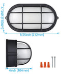 Dimensions of 8.5 Inch Nautical Bulkhead Light Fixture For Outdoor Walls And Ceilings, Built Tough Aluminum With Frosted Glass, E26 Base.