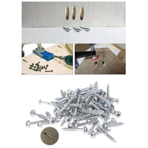 Washer Head Pocket Hole Wood Screws 100 Pieces Self Tapping Stainless Steel Fully Threaded for woodworking projects