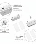 Stainless Steel Clamp On Glass Door Hinges For Shower Enclosures And Cabinets, showing no drill pivot hardware, fits 3mm-12mm glass
