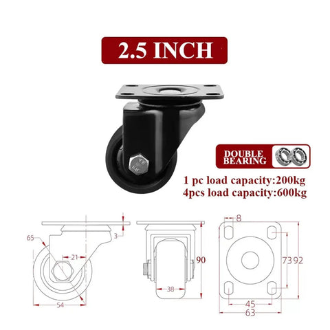 Heavy Duty Nylon Wheel Caster For Furniture And Equipment Swivel Stem Casters With Brake 2.5 Inch Industrial Grade Diagram
