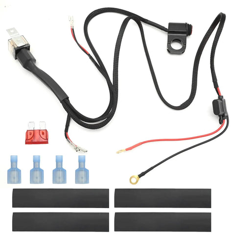 Seven Eighths Inch Handlebar Light Bar Wiring Harness Kit with 12V 40A Relay for Motorcycle ATV Dirt Bike and Scooter Lights