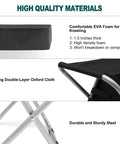 Close-up of 2 In 1 All In One Garden Kneeler Pad And Folding Stool with EVA foam, steel frame, and Oxford cloth.
