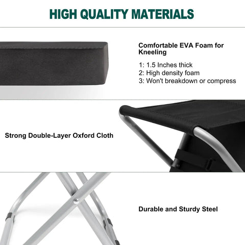 Close-up of 2 In 1 All In One Garden Kneeler Pad And Folding Stool with EVA foam, steel frame, and Oxford cloth.