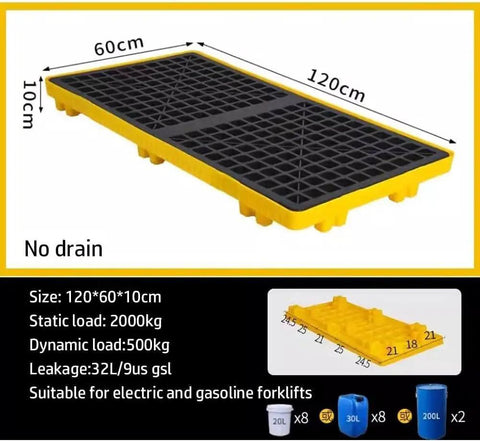 Straight Up Heavy Duty Modular Spill Containment Berm Platform With Ventilated Nonslip Grating For Warehouse Safety, 120x60cm, yellow and black construction.