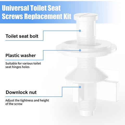 Heavy Duty Toilet Seat Screws Replacement Kit With Two Rapid Adjust Lifters And Heavy Plastic Bolts Nuts Washers close-up view of components