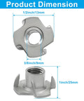Top Shelf Four Pronged Tee Nuts Forged From Heavy Duty 304 Stainless Steel matching 3 8 16 thread size plus 7 16 inch barrel depth dimensions shown.