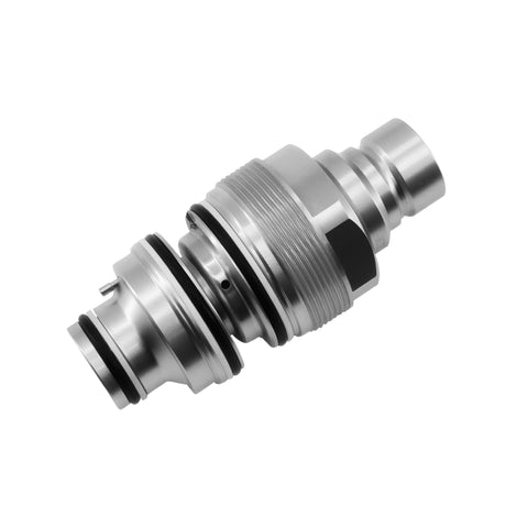 RABROPAR hydraulic quick-connect male coupler, stainless steel with O-rings, close-up