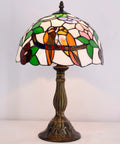 Tiffany Style Stained Glass Table Lamp With Dope Double Tropical Birds, Bedside Desk Reading Light For Bedroom, Living Room And Home Office Decor, 12x12x18 Inches, showcasing stained glass shade and bronze base.