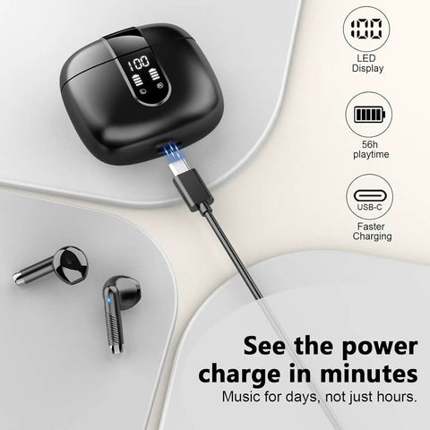 Dope Wireless Earbuds With Bluetooth 5.4 And ENC Noise Cancelling Mics, IPX7 Waterproof, LED Display Charging Case on USB-C cable