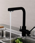 Black Kitchen Faucet with 360° SwivelDual Handle Water Filter TapDeck-Mounted Mixer with Aerator3-Way Design for Clean Drinking WaterAusious Clouds LWX in kitchen sink.