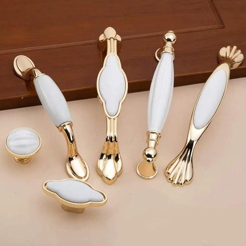 Six Pack Ceramic Cabinet Knob Handles With 22mm Screws, Drawer Pulls For Kitchen Cupboard Wardrobe Dresser Doors, Gold