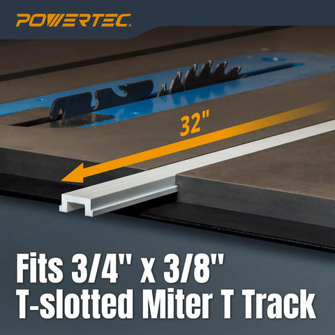 32 Inch Miter T Track With T Bar For Table Saw Router Table And Band Saw Go-To Tool For DIY Woodshop Setups Fits Three Quarters By Three Eighths Miter T Slot Ideal For Sliding Jigs Miter Gauges And Custom Woodworking Fixtures shown in use with a table saw