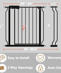 Diagram of Walk Through Baby Gate For Stairs 34 To 38.5 Inches Wide With Door Pressure Mounted No Drill Safety Gate in metal black