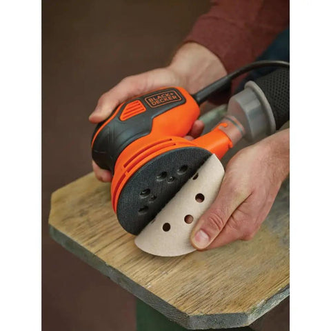 Corded 5 Inch Orbital Sander With Paddle Switch Easy Grip Versatile Paint Prep And Finish Sanding For Woodworking Projects Great For DIYers To Remove Varnish Stain Or Paint In Tight Spots on wooden surface
