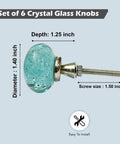 Crystal Bubble Knob Set Of 6 In Light Blue Dope Modern Glass Drawer Pulls For Cabinets Doors Dresser Wardrobe And Cupboards Kitchen Hardware Decor Stylish Bubble Accents For Home, 1.40-inch diameter