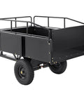 Heavy Duty ATV Trailer Steel Dump Cart 750 Lb Capacity 15 Cu Ft shown with removable sides, ideal for lawn mowers and tractors.