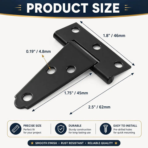 Heavy Duty 2 Inch T Hinges With 36 Screws For Outdoor Use Black T Strap Hinges For Wooden Fence Shed Doors Barn Doors Gate Hardware Ideal For Outdoor Projects, black metal hinge size diagram