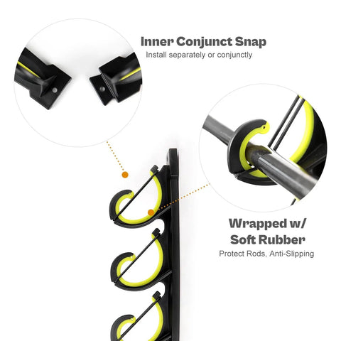 Heavy Duty Fishing Rod Rack For Garage Or Vehicle Wall Or Ceiling Mount With Soft Rubber Coated Holders To Protect Your Rods