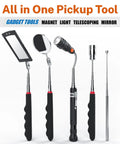 Telescoping Magnetic Pickup Tool Set With 1 Lb And 15 Lb Pick Up Sticks, Round And Square Adjustable Inspection Mirrors, Flexible LED Flashlight
