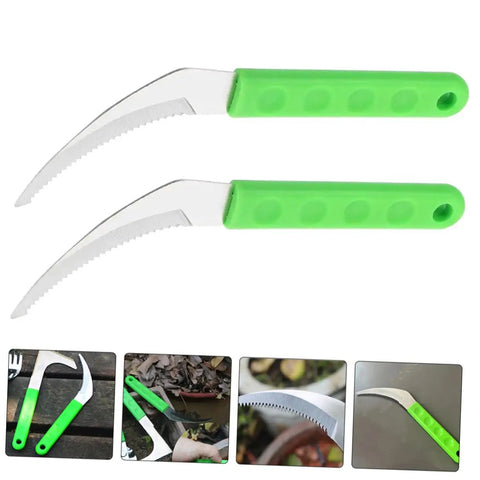 8 Piece Weeding Sickle For Gardening Portable Grass Cutter with green ergonomic handles and rustproof serrated blades