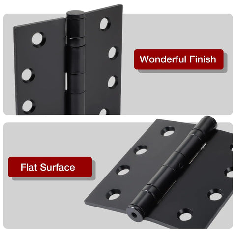 Close-up of Rock Solid Heavy Duty Matte Black Square Door Hinges 4.5 inches highlighting the ball bearing design.