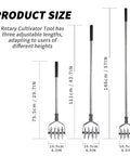 Rotary Cultivator Garden Tool with Adjustable Long Handle, Star Shaped Head, Three Length Options Displayed