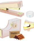 Pink Stapler And Tape Dispenser Set With Acrylic Desktop Organizer Dope Desk Setup Kit Includes Stapler Remover Tape Roller