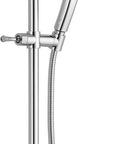 Chrome Slide Bar Hand Shower With H2okinetic Water Wave Technology, WaterSense Certified, mounted on a wall with metal hose