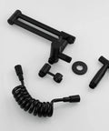 Components of the Brass Kitchen Faucet With Side Sprayer And Wall Mount Pot Filler in black finish, disassembled view.