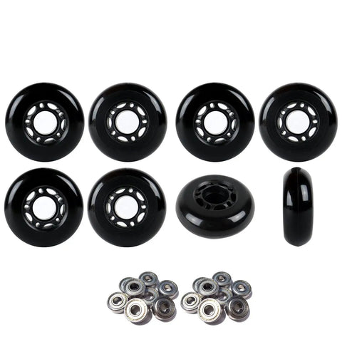 68mm 82A Inline Skate Wheels Outdoor Roller Hockey 8 Pack With ABEC 5 Bearings 5 Spoke Hub Black Urethane