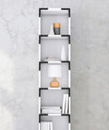 White shelving unit reinforced with Rock Solid Heavy Duty Black L Shaped Corner Brackets Set For Furniture Support With Cold Rolled Steel Flat