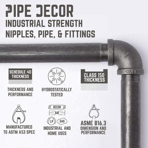 Hella Sturdy Industrial Pipe Shelf Brackets Six Inch Four Pack Wall Mounted Double Flange Floating Shelf Hardware display of industrial strength pipes and fittings