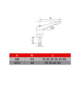 Diagram of Adjustable Clamping Lever With External Male Thread For Machinery, M8 size, ratchet style handle knob dimensions