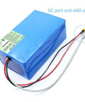 Heavy Duty Ev Lithium Battery Pack With Built In Bms Plus Charger For Electric Scooter Moped Motorcycle 36V 48V 60V 15Ah 50Ah, blue battery with DC port and XT60 plug.