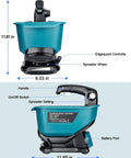 Handheld Seed Spreader For Makita 18V Battery Lawn Fertilizer And Salt Ice Melt Spreader Year Round Use For Grass Seed Fertilizer Rock Salt And Ice Melt Battery Not Included, blue spreader dimensions and features