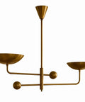 Brass Chandelier Light Fixture, Handmade Sputnik Style Modern Ceiling Light with two bowl shades and contemporary design.