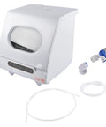 No Sweat Portable Mini Countertop Dishwasher featuring fast wash cycles, compact design, with inlet line and connections.
