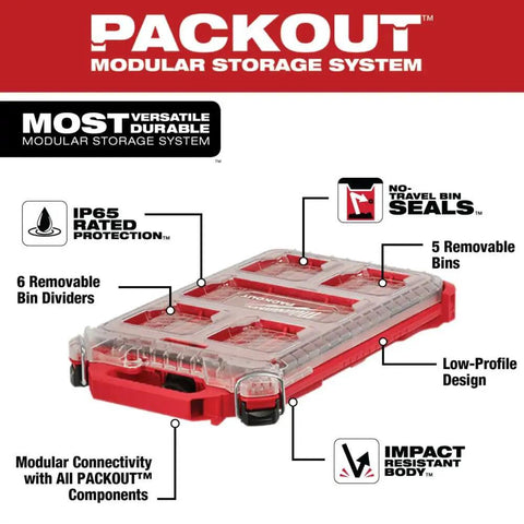 Packout Compact Low-Profile Tool Organizer With Transfer Tank Storage, impact-resistant IP65 weather-sealed gear bin diagram