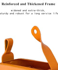 Reinforced hooks of chain bag container for overhead manual bridge hoist crane chain storage, orange PVC mesh construction.