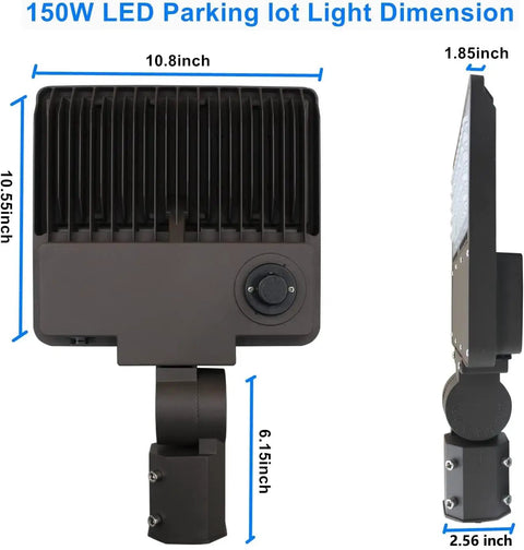 100W Outdoor LED Parking Lot Light With Adjustable Slip Fitter Mount, 5000K Area Light, Dusk To Dawn Photocell, 100-277V, 14000 Lumens, ETL Listed Commercial LED Flood Light