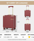 Carry On Luggage With Removable Spinner Wheels And Built In TSA Lock 18 Inch Hard Shell Carry On Suitcase For Lightweight Travel Red