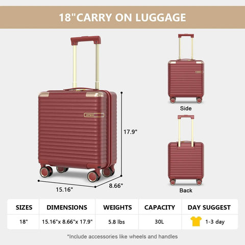 Carry On Luggage With Removable Spinner Wheels And Built In TSA Lock 18 Inch Hard Shell Carry On Suitcase For Lightweight Travel Red