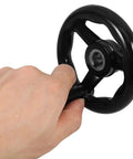 2Pc Black Bakelite And Iron Milling Machine Hand Wheels With Comfortable Grip shown held by a hand
