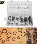 Circlip Retaining Ring Kit 100 Piece Set In 6 Sizes From 11mm To 21mm Snap Ring Assortment in case, various ring sizes visible.